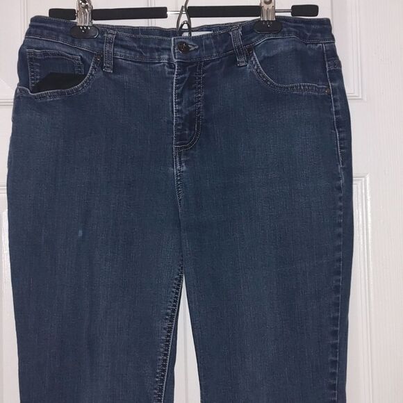 D & Co Denim & Company stretch pull on denim elastic jean leggings   Sz 12P - Picture 3 of 6